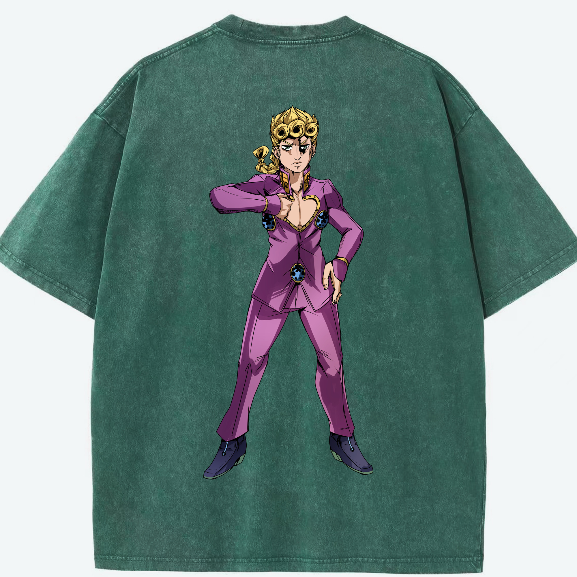 （画像用） ジョジョの奇妙な冒険 ジョルノ?ジョバァーナ JoJo's Bizarre Adventure Giorno Giovanna 綿100% ヴィンテージ風 半袖Tシャツ（背面プリント）